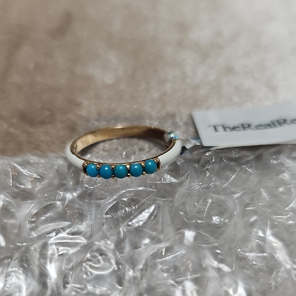 Solid Gold Turquoise Enamel Ring - image 1